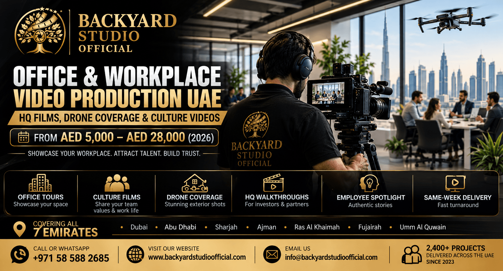 Office & Workplace Video Production UAE — HQ Films, Drone Coverage & Culture Videos 2026