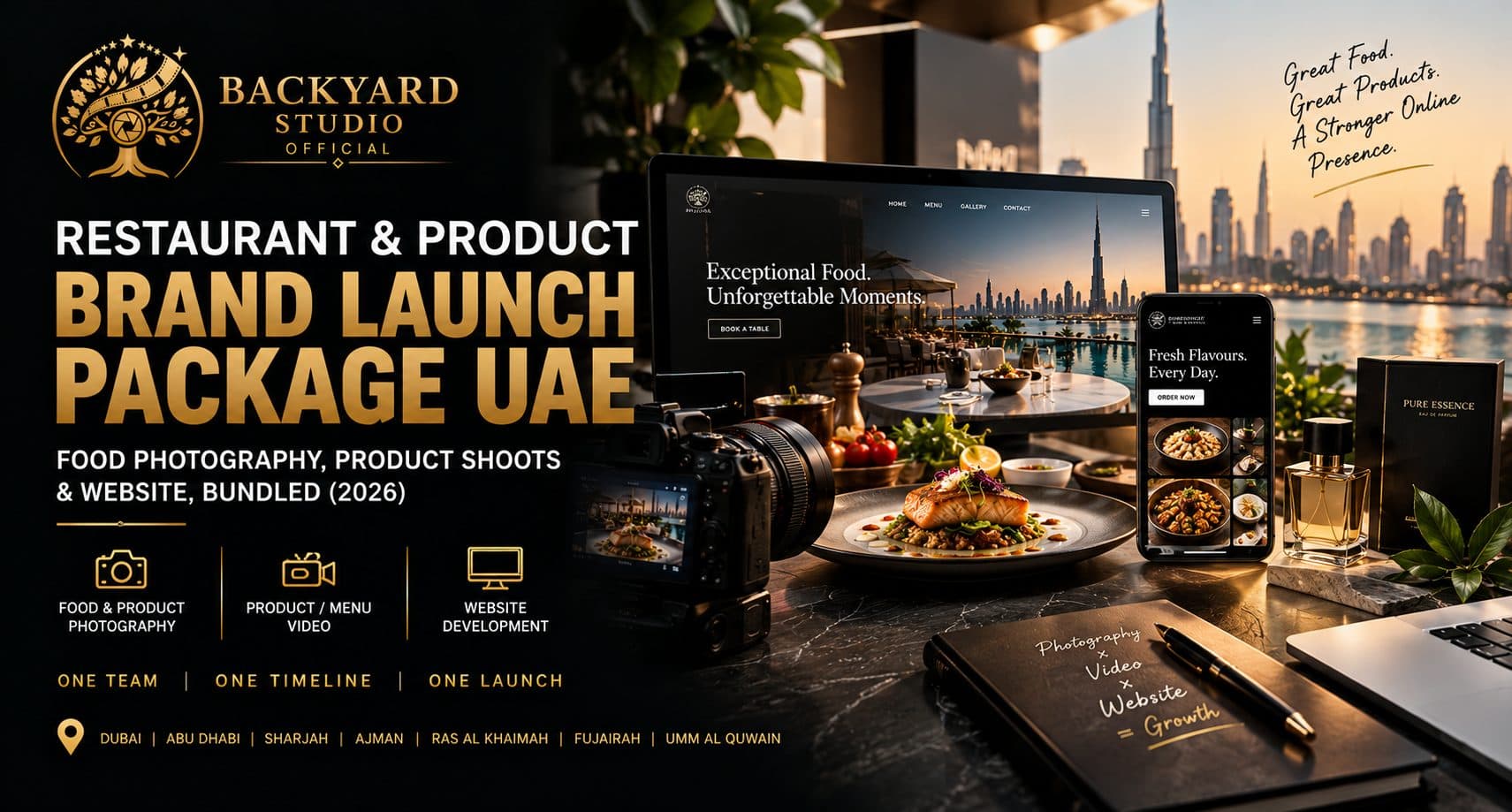 Restaurant & Product Brand Launch Package UAE — Food Photography, Product Shoots & Website, Bundled (2026)