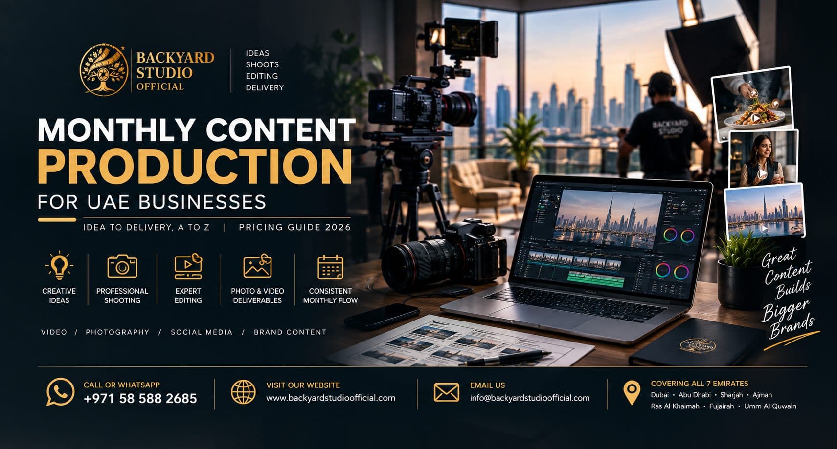 Monthly Content Production for UAE Businesses — Idea to Delivery, A to Z (Pricing Guide 2026)